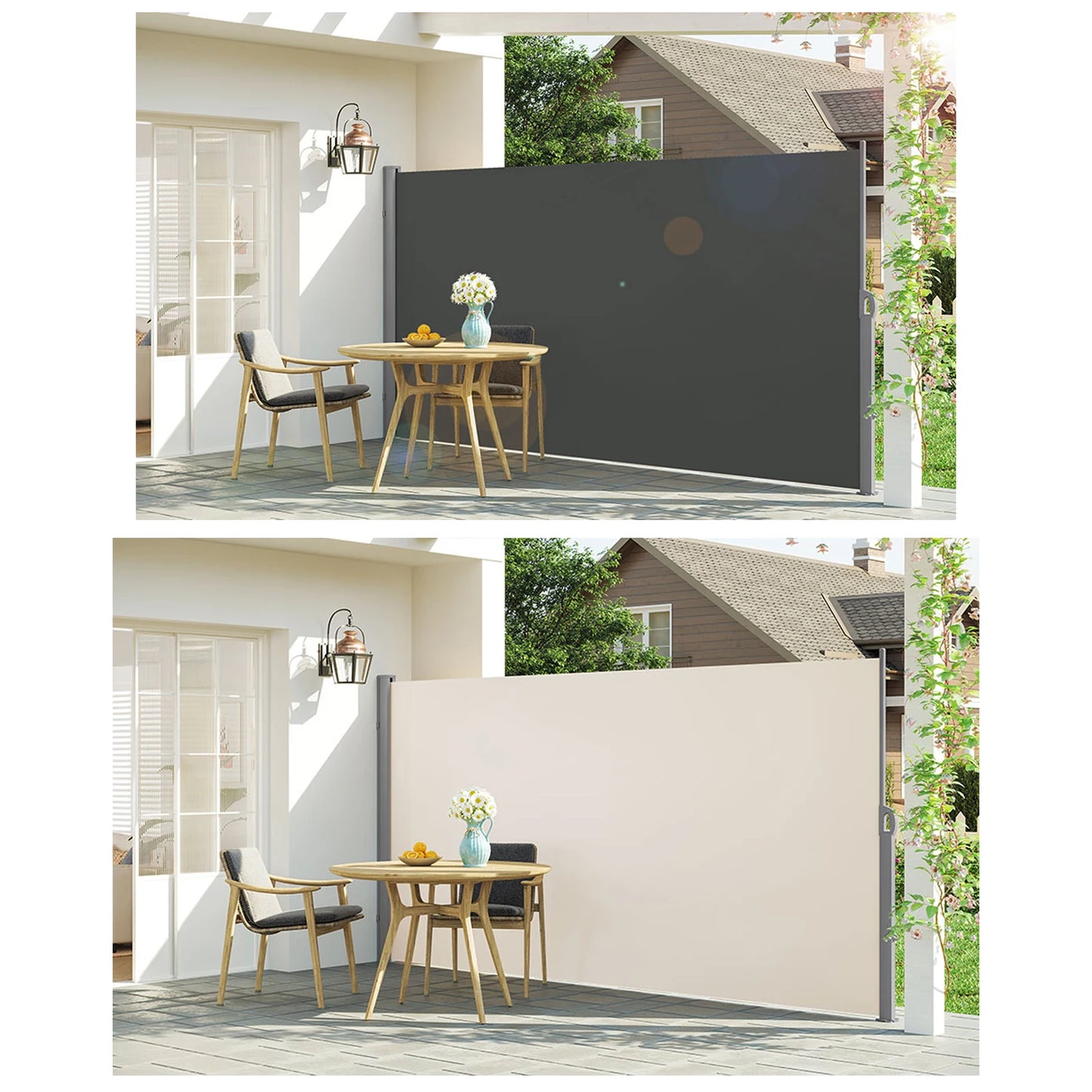 Uitschuifbaar Zijscherm – Balkonscherm – Windscherm – Privacy Scherm – Waterafstotend Doek – Robuust Metalen Frame - 190x450cm - Grijs