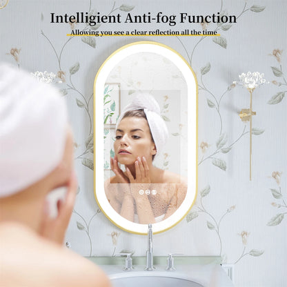 Badkamerspiegel - Spiegel - Spiegel met Verlichting - Smart Spiegel - Gouden Ovale LED Badkamerspiegel - 60x120CM - Verlichte Anti-condens Make-up Spiegel met Dimbare Smart Touch Functie