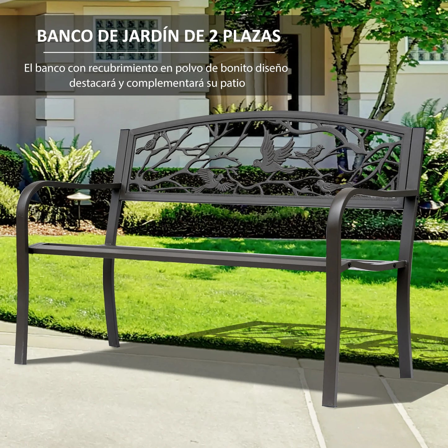 Tuin Bank - Tuinbank Hout - Tuinbanken - Garden Furniture - Stalen Tuinbank met Decoratieve Rugleuning en Dierenmotief - 127x60x85 cm - Chocoladebruin - QUORE