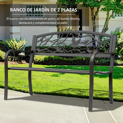Tuin Bank - Tuinbank Hout - Tuinbanken - Garden Furniture - Stalen Tuinbank met Decoratieve Rugleuning en Dierenmotief - 127x60x85 cm - Chocoladebruin - QUORE