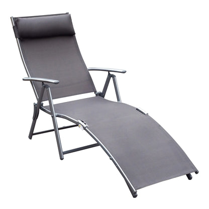 Outdoor Loungestoel - Opvouwbare Ligstoel - Loungestoel Tuin - Zonnebank - Terras & Zwembad Lounge - Verstelbare Rugleuning - Tuin Opvouwbare Stoel - 137 x 63.5 x 100.5 cm - Grijs