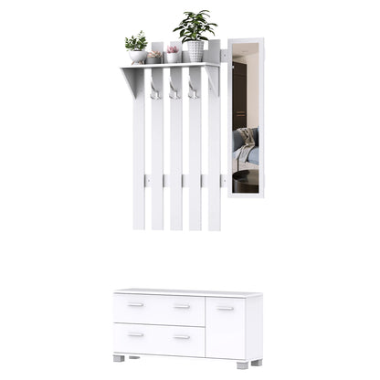 3-in-1 Halmeubel – Kapstok – Wandkapstok – Staande Kapstok – Garderoberek – Schoenenkast – Melamine Hout & Spiegel – Draagvermogen 100 kg
