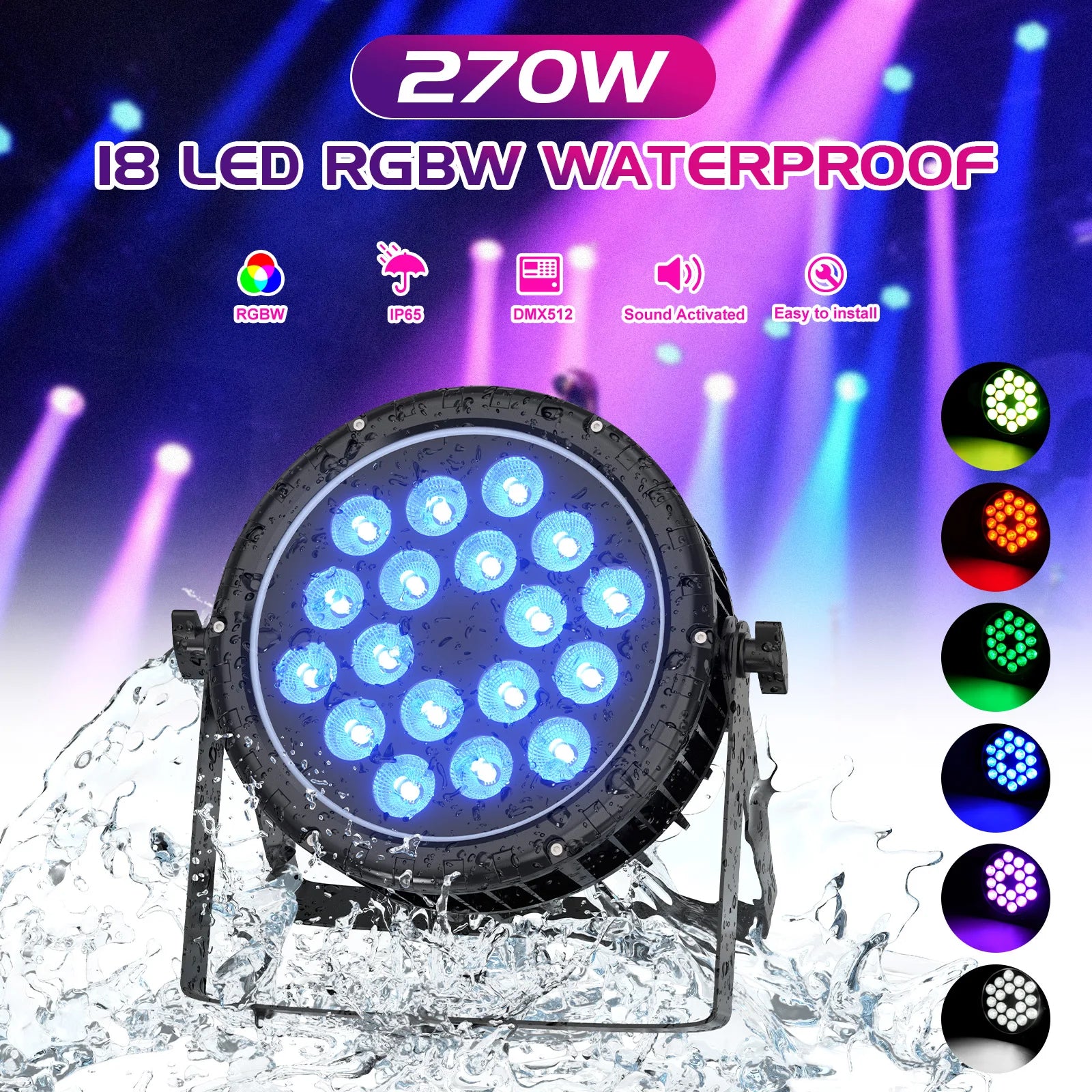 RGBW LED Par Light – RGB Parlamp – Podiumverlichting – DJ Licht – Showverlichting – IP65 Waterdicht Aluminium – 18x 10W LEDs met DMX512 en Master-Slave Functie – EU Plug 4PCS - QUORE