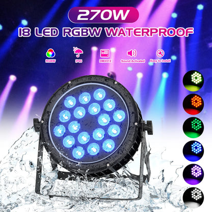 RGBW LED Par Light – RGB Parlamp – Podiumverlichting – DJ Licht – Showverlichting – IP65 Waterdicht Aluminium – 18x 10W LEDs met DMX512 en Master-Slave Functie – EU Plug 4PCS - QUORE