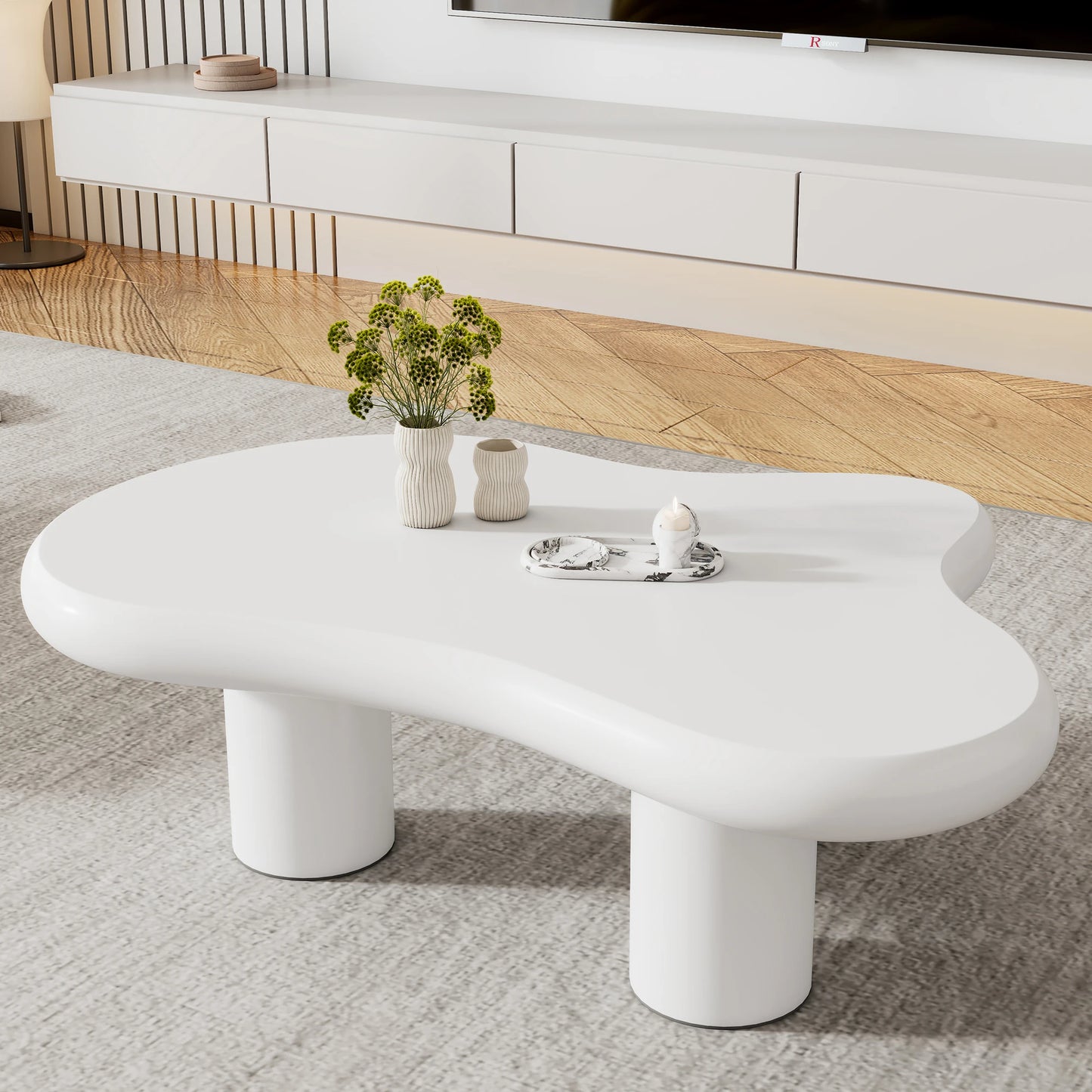 Salontafel Wolkenvorm – Koffietafel – Tafel – Woonkamertafel – Middentafel – Wit – MDF Met Viltglijders – Compact 97x67x32 cm