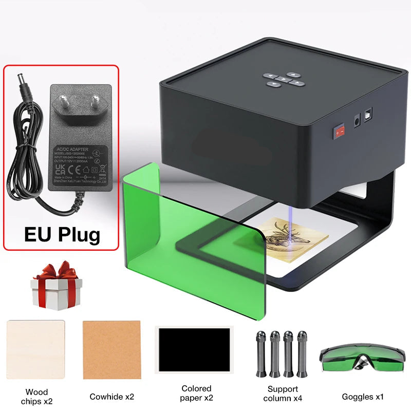 Lasergraveermachine - Graveermachine - Mini Draagbare Laser Graveermachine - 220V - Laser Cutter - DIY Bluetooth Graveren op Hout, Leer, Plastic, Papier (EU Stekker) - QUORE