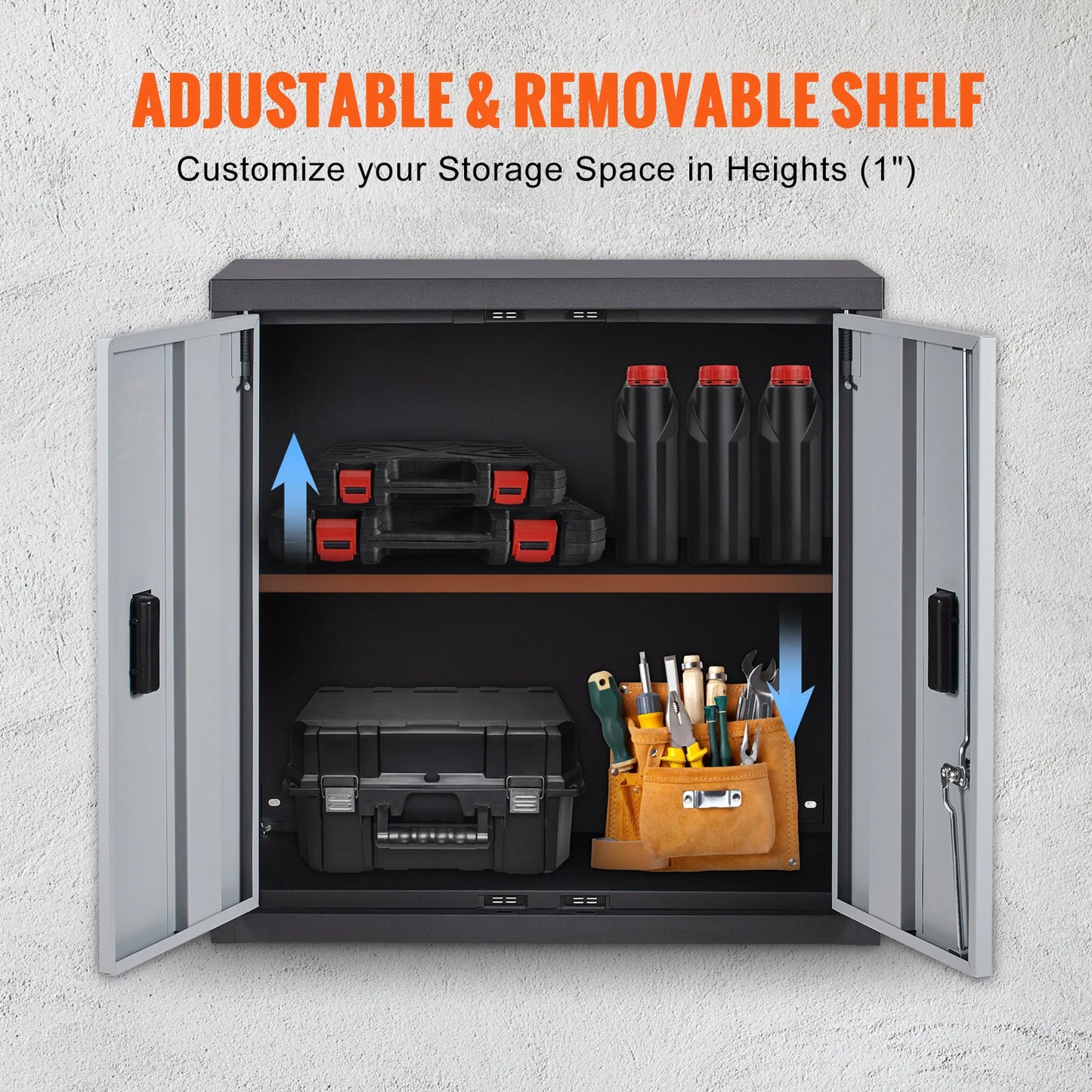 Wandkast - Kast - Locker - Opbergkast - Incl Slot en Sleutel - 54.5 Laadgewicht per Plank - Kluis - 66 x 30.5 x 66 CM - Garage - Muurkast - Cabinet - Zwart