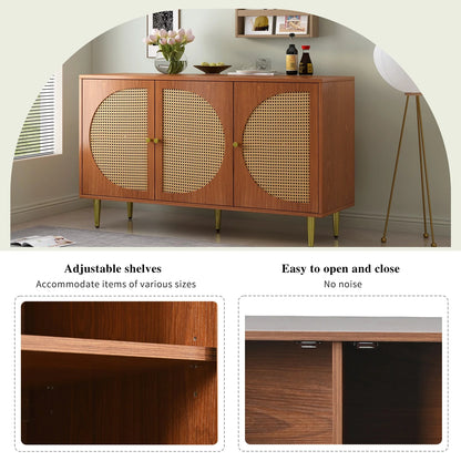 Dressoirkast – Dressoir – Opbergkast – Kast – Rieten Deuren – Walnootkleur – 3 Compartimenten