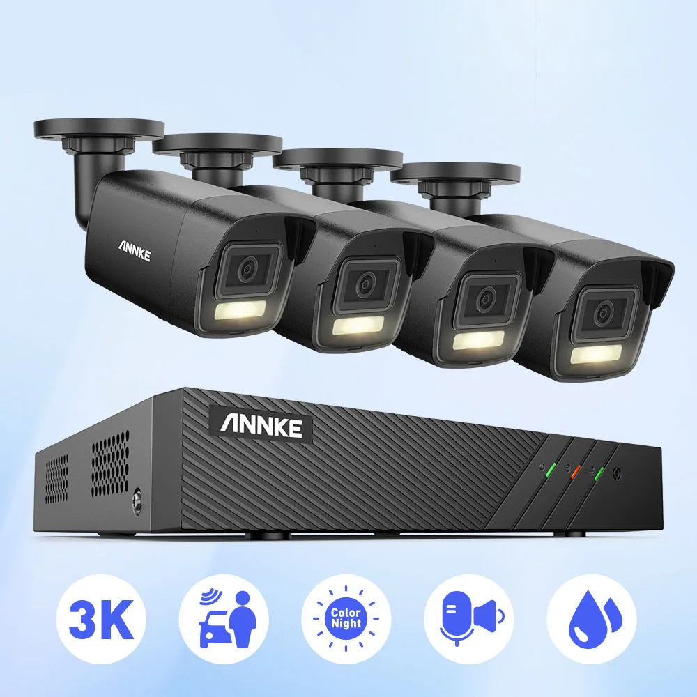 8-Kanaals Poe Beveiligingsset – Cctv Systeem – IP Camera Set – Videobewaking – Surveillance Kit – 4X 6MP Camera’s – 1TB Opslag – Duale Slimme Verlichting