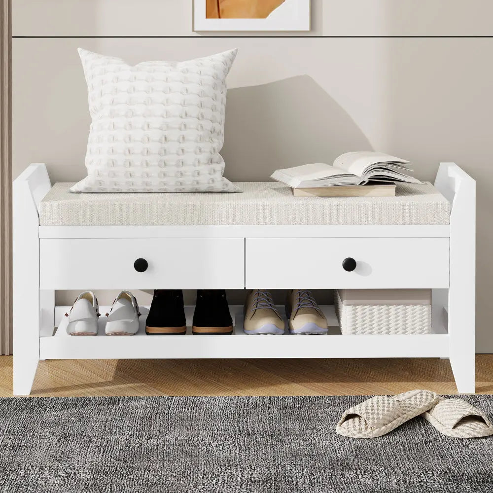 Schoenenbank – Schoenenopberger – Zitbank – Opbergbank – Comfortabel 5 Cm Kussen – MDF En PB Materialen - Wit