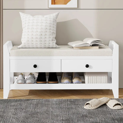 Schoenenbank – Schoenenopberger – Zitbank – Opbergbank – Comfortabel 5 Cm Kussen – MDF En PB Materialen - Wit