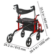Rollator - Rolstoel Lichtgewicht Opvouwbaar - Rolstoel Opvouwbaar - 2 in 1 - Wandelaar en Rolstoel - Aluminium Mobiliteit Wandelaar voor Senioren - Rood