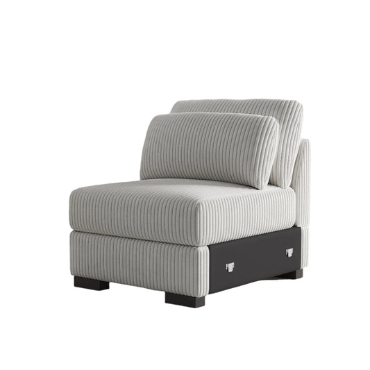 Modulaire Eénzitsbank – Loungestoel – Zitzak – Sessel – Corduroy Stof – Houten Poten – Verstelbare Hoofdsteun - 74 x 88 x 85 cm - Donkergrijs