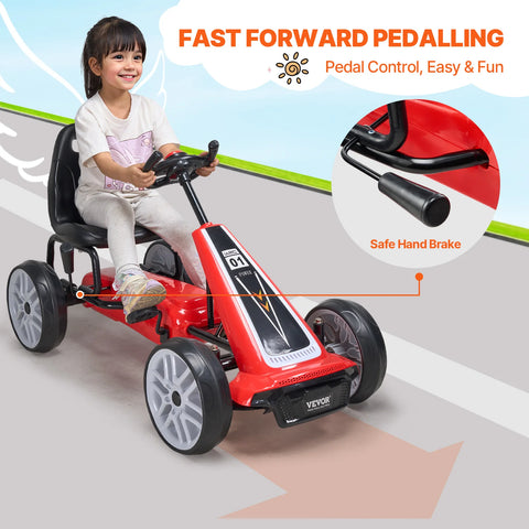 Go Kart voor Kinderen - vanaf 6 Jaar - Trapauto voor Jongens - als een Auto - 4 wielen Metaal + Kunststof -  Off-Road Pedaal Rijden Op Speelgoed - met Verstelbare Stoel - Buiten Raceauto - voor Kinderen - Jongens Geschenken - Rood