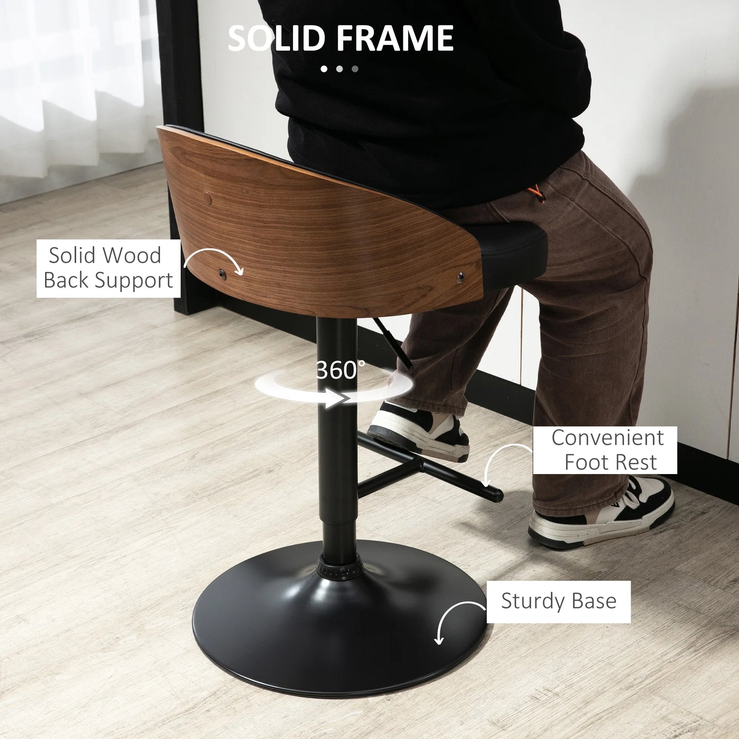 Barkrukken – Barstoelen – Keukenkrukken – Hoge Stoelen – Barkruk Set – Verstelbare Zithoogte – 360° Draaibaar Kunstlederen Zitvlak - Zwart en Koffiebruin