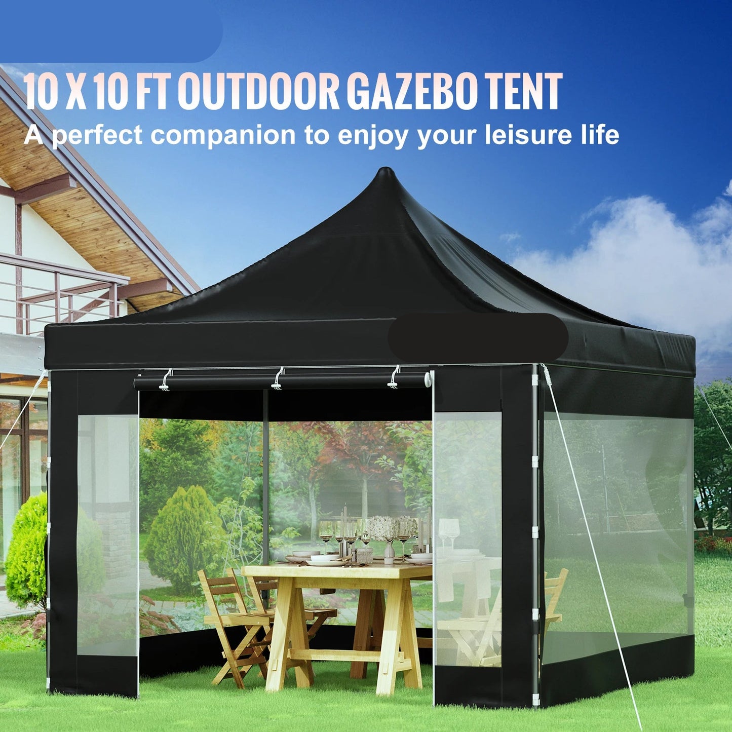 Party Tent - Opvouwbare - Pop-up Gazebo - Tuinpaviljoen - Waterdichte - 10x10FT - Afneembare Zijwanden - voor Feesten - Evenementen - Zwart