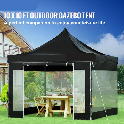Party Tent - Opvouwbare - Pop-up Gazebo - Tuinpaviljoen - Waterdichte - 10x10FT - Afneembare Zijwanden - voor Feesten - Evenementen - Zwart