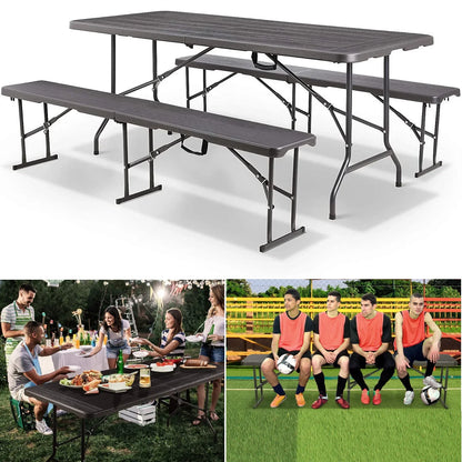 Inklapbare Tafelset – Inklapbare Tafel Met Banken – Opvouwbare Tafel – Picknicktafel – Campingtafel – Weerbestendig Stalen Frame – Compact Op Te Bergen - QUORE
