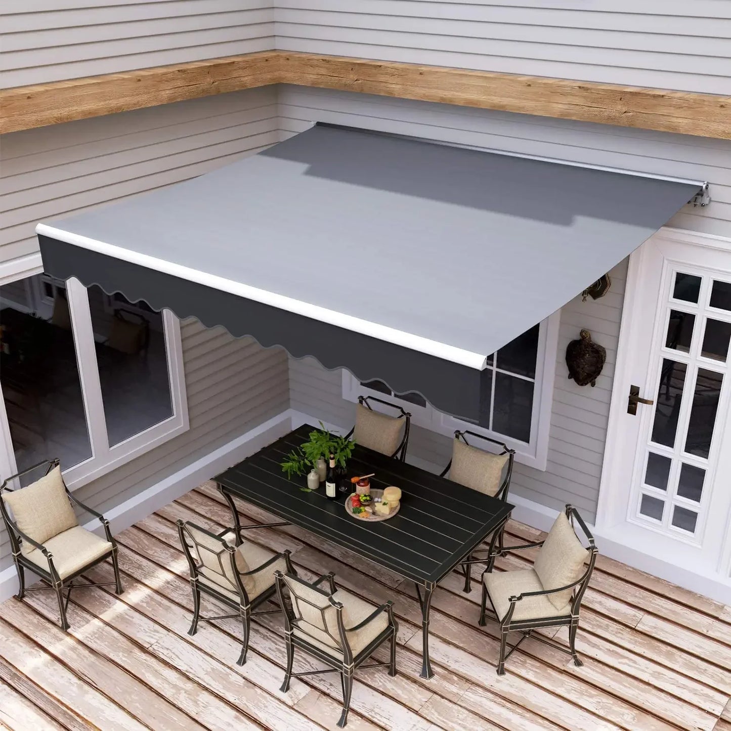 Luifel Zonnescherm - Terrasscherm - Zonneluifel - Handmatig - Uitschuifbaar - 300x250cm – Grijs Zonnescherm met UV50+ Bescherming – Vouwbaar en Weerbestendig