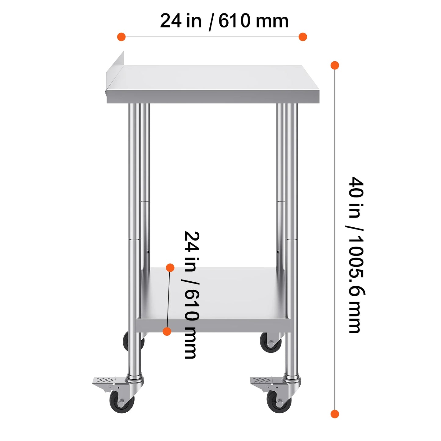 RVS Werktafel - Keukeneiland - Kookeiland - Keukentafel - RVS Werktafel met Verstelbare Bovenplank - 24 x 24 in - Roestvrijstalen Keukentafel met 2 Verstelbare Onderschappen