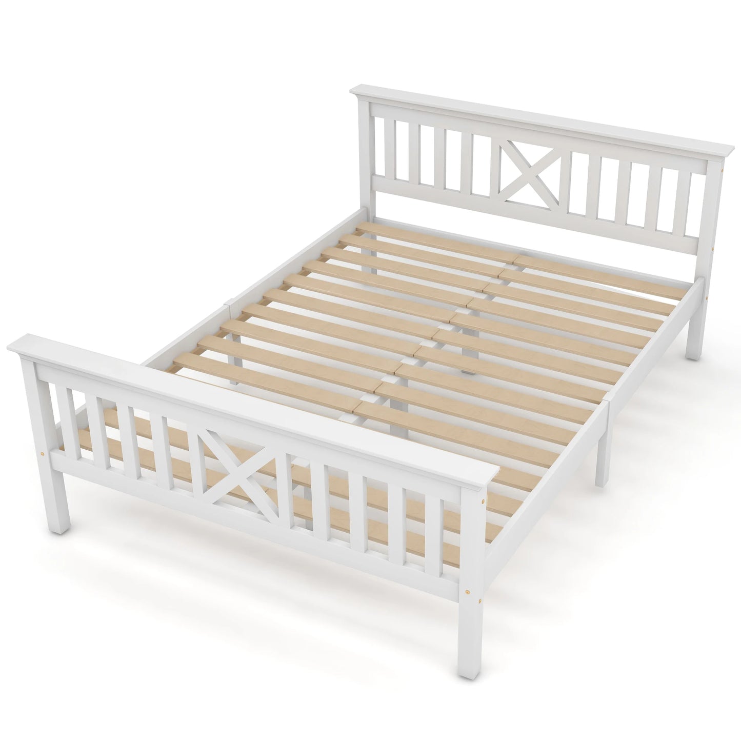 Tweepersoonsbed – Bedframe – Houten Bed – Massief Houten Bed – Slaapbed – 140x200 cm – Massief Dennehout – Lattenbodem Met Hoofdbord