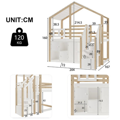 Hoogslaper – Kinderbed – Huisbed – Stapelbed – Hochslaper Kind – Massief Houten Frame – Slimme Opbergruimte Met Kast En Trap