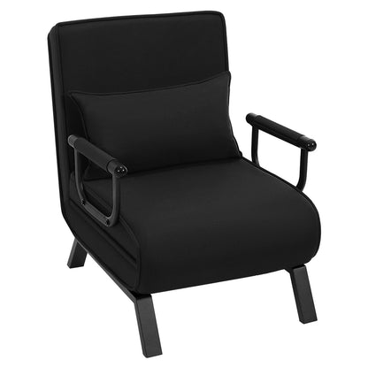 Slaapbank - Slaapfauteuil - Slaapstoel - Inklapbare Slaapbank - Opvouwbare Stoel - 3-in-1 - met Fauteuil - Linnen Bekleding - Kussen - Verstelbare Rugleuning - Zwart - QUORE