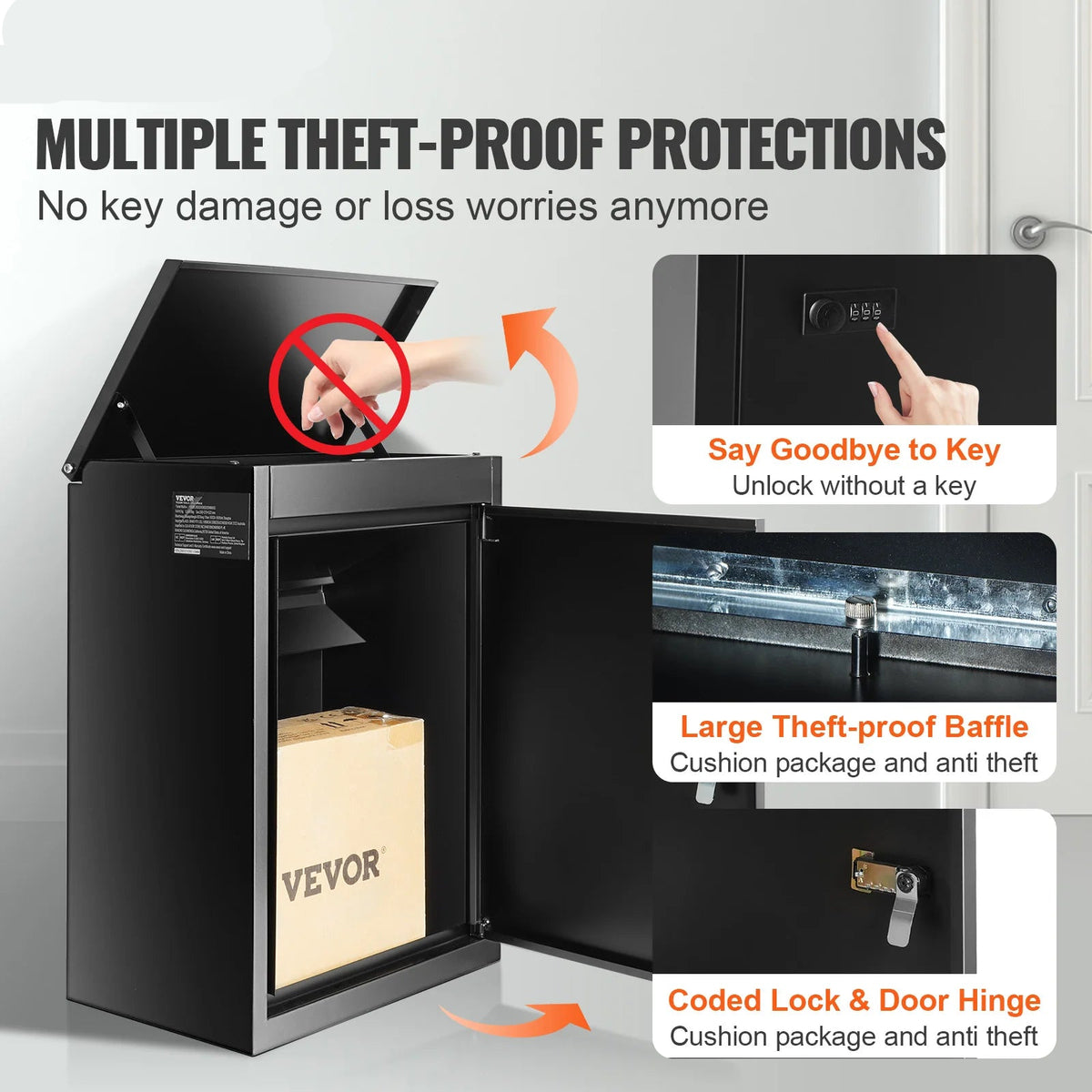 Letterbox - Parcel mailbox - Wall mailbox - Parcel box - Drop Box for postal parcels - Post Drop Box - Hanging Parcel Box - Standing Parcel Safe - Waterproof Parcel Box - 44 inch - with Coded Lock Anti-Theft Bracket for Porch Curb