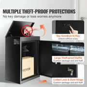 Letterbox - Parcel mailbox - Wall mailbox - Parcel box - Drop Box for postal parcels - Post Drop Box - Hanging Parcel Box - Standing Parcel Safe - Waterproof Parcel Box - 44 inch - with Coded Lock Anti-Theft Bracket for Porch Curb