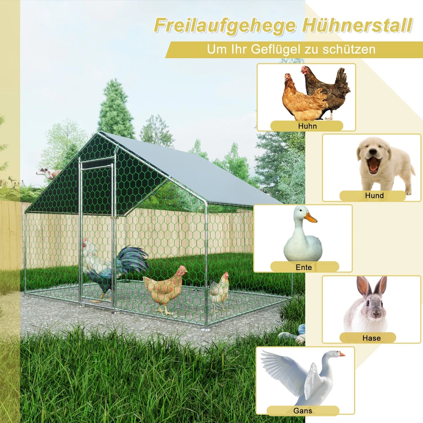 Dierenren Kipren – Kippenhok – Konijnenren – Buitenren Huisdieren – Veilige Ren Groen – Gegalvaniseerd Stalen Frame – Water- En UV-bestendige PE Dakbedekking