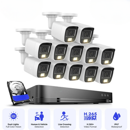 Beveiligingscamera Set – Bewakingscamera – Camerabewaking – 4K Camera Systeem – Veiligheidscamera – 16 Camera’s – 2TB DVR – IP67 Weerbestendig – Slim Nachtzicht
