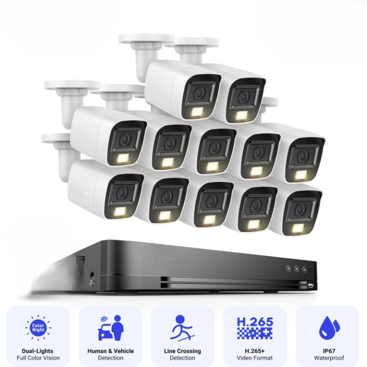 4K Beveiligingssysteem – Camerabeveiliging – Videoset – Bewakingscamera – DVR Kit – 8 Camera’s 16-Kanaals – IP67 Weerbestendig – Slim Nachtzicht - Geen Ingebouwde HDD