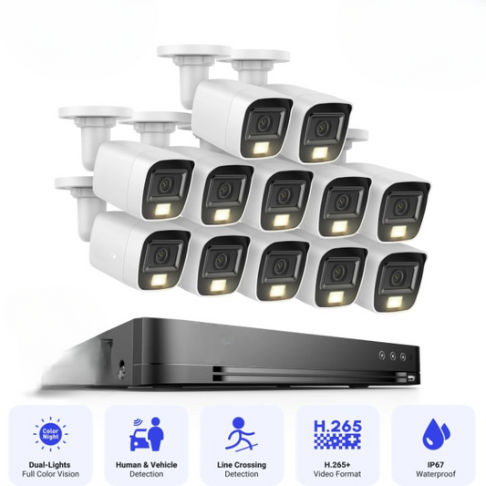 4K Beveiligingscamera – CCTV Camera – IP Camera – Bewakingscamera – Digitale Videorecorder – 16-Kanaals DVR Kit – 12 Camera’s – Nachtzicht & Weerbestendig IP67 - Geen Ingebouwde HDD