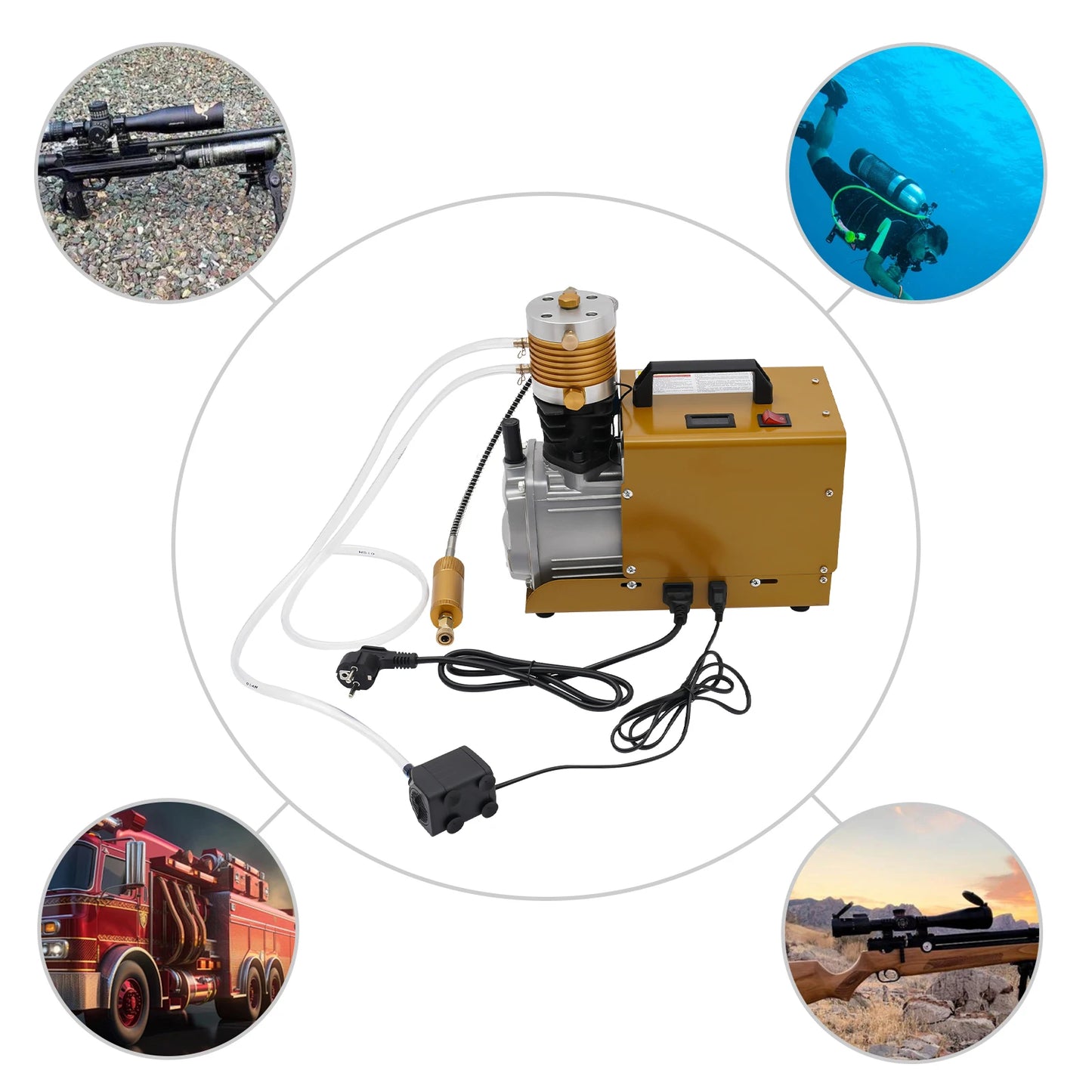 Hoogdruk PCP Compressor – Luchtcompressor – Bandenpomp – Duikcompressor – PCP Luchtbuks – 300 Bar – 26,4 Liter/Minuut