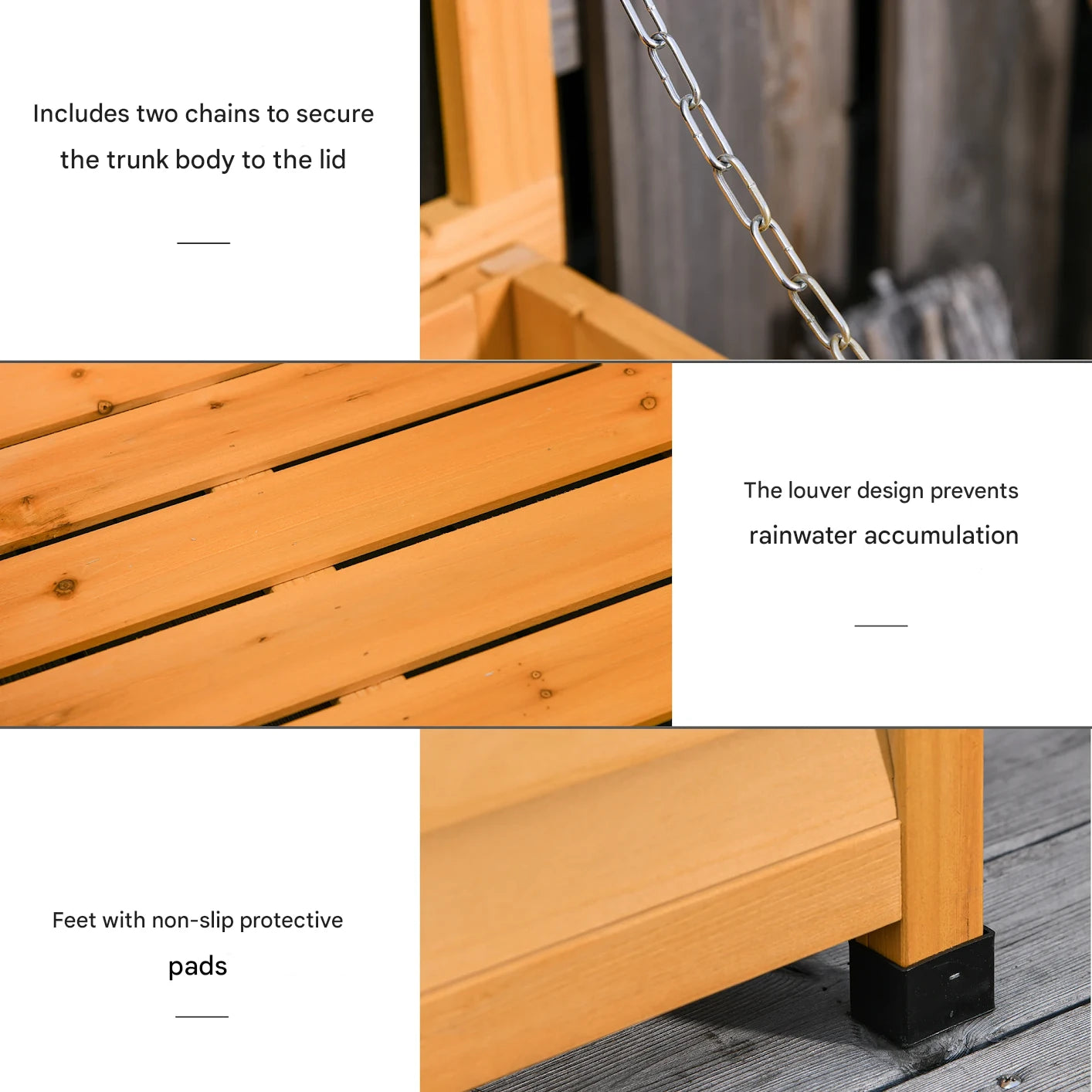 Tuinbox - Tuinkussenbox - Buitenkast - Tuinspullen - met Open Deksel - Luikontwerp - Stevig - Duurzaam - voor Tuin - Terras - Buiten - Hout - 127 x 56 x 60 cm - Natuurlijk Hout - QUORE
