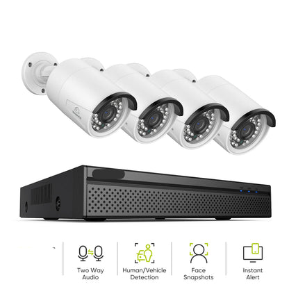 Beveiligingscamerasysteem - 8MP Camera - 8CH NVR - Menselijke - AI-detectie -  POE - Openlucht- IP66 Waterdichte - Bewakingscamera - Ultra HD IP Camera’s - Beveiligingscamera - Bedraad CCTV Systeem zonder Harde Schijf - 4 Stuks - Wit