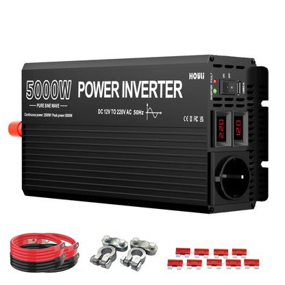 Power Inverter 5000W – Omvormer – Spanningsomzetter – Zuivere Sinusgolf Inverter – DC naar AC Converter – Zuivere Sinusgolf – LED Display – Aluminium Behuizing