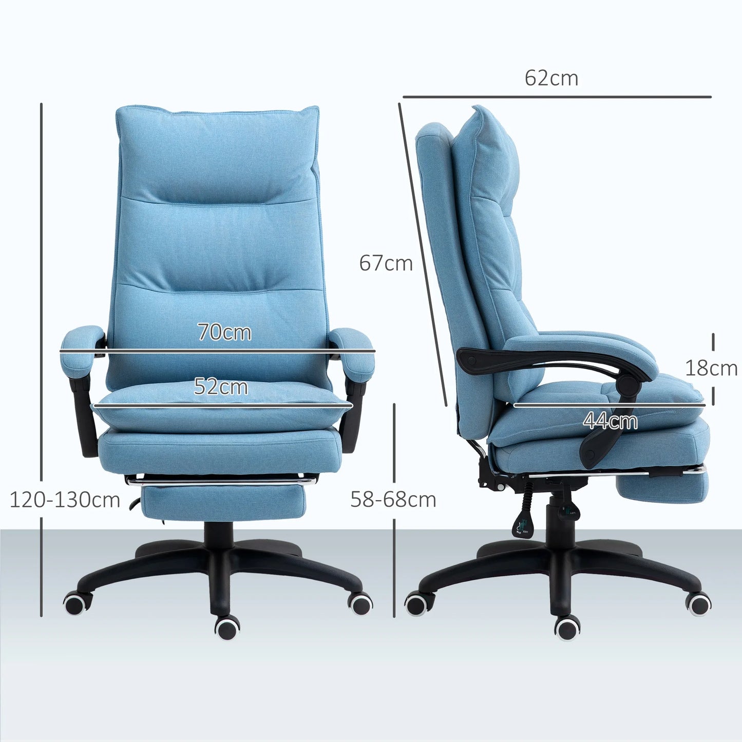 Bureaustoel – Kantoorstoel – Gamestoel – Draaistoel – Ergonomische Stoel – 6 Vibrerende Massagepunten – Verstelbare Rugleuning Tot 135° - Blauw