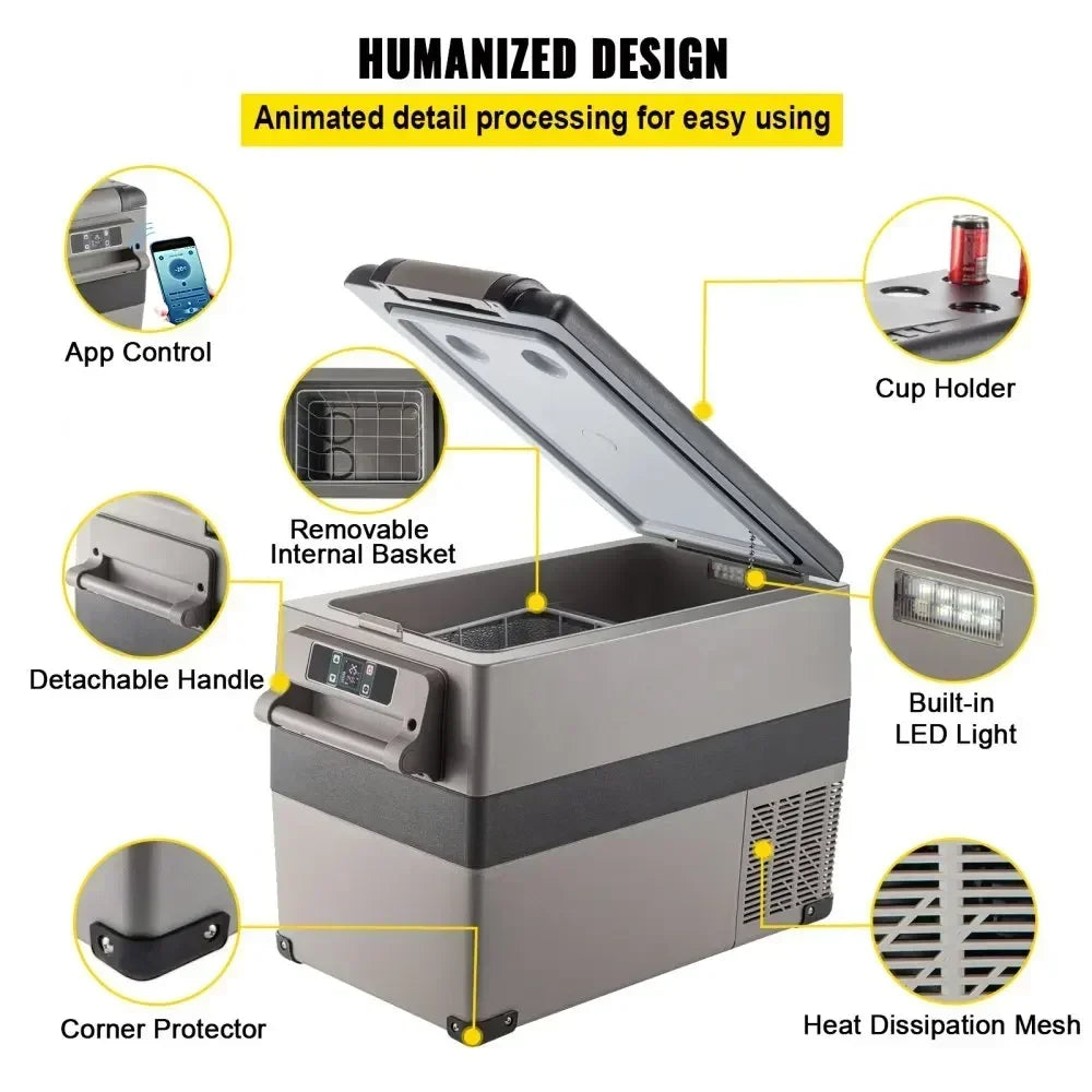 Auto Koelkast - Koelbox - Mini Koelkast - Draagbare - 45L - 12V/24V/220V - met Compressor - Mini Fridge - Perfect voor Camping, Reizen en Outdoor - QUORE