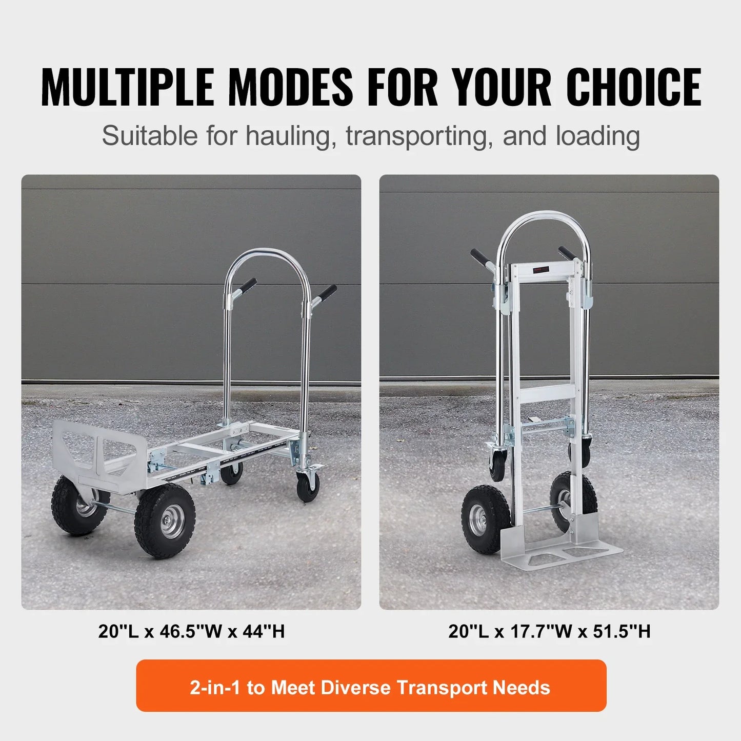 Steekwagen - Transportkar - Transportwagen - Magazijnwagen - Platformwagen -  2-in-1 Handtruck  - Opvouwbare - Aluminium - 136 kg Capaciteit -Draagbare Trolley voor Magazijn, Supermarkt en Tuin - Steekkar
