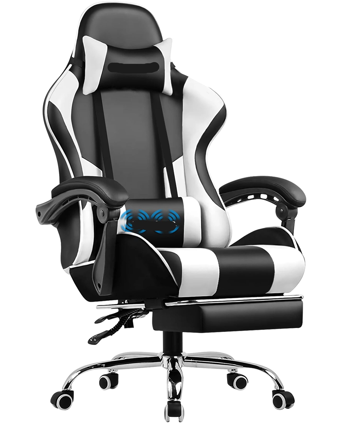 Gamingstoel – Bureaustoel – Massagestoel – Ergonomische Stoel – Voetensteun – Massagefunctie – Verstelbare Rugleuning - Wit - QUORE