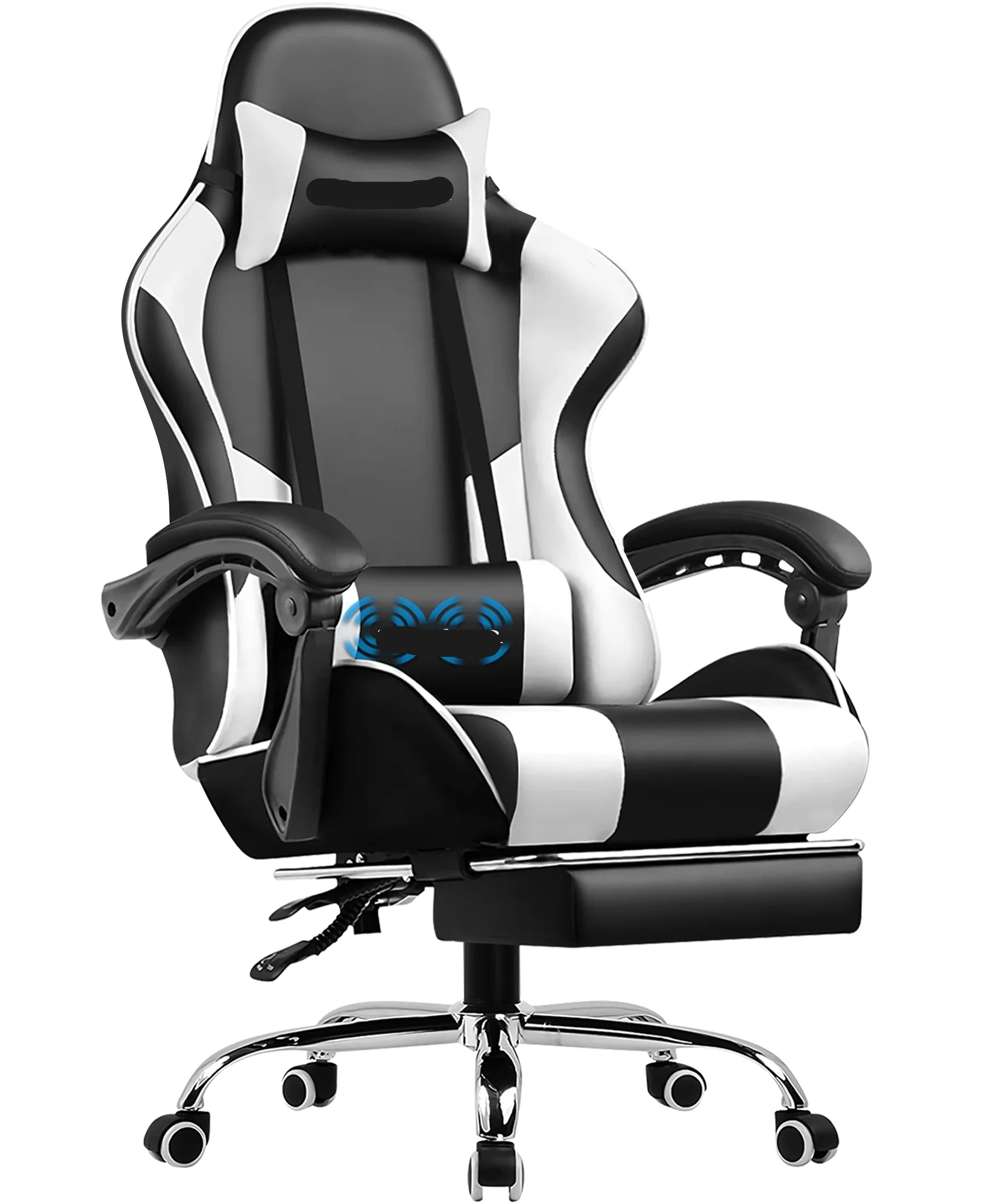 Gamingstoel – Bureaustoel – Massagestoel – Ergonomische Stoel – Voetensteun – Massagefunctie – Verstelbare Rugleuning - Wit - QUORE