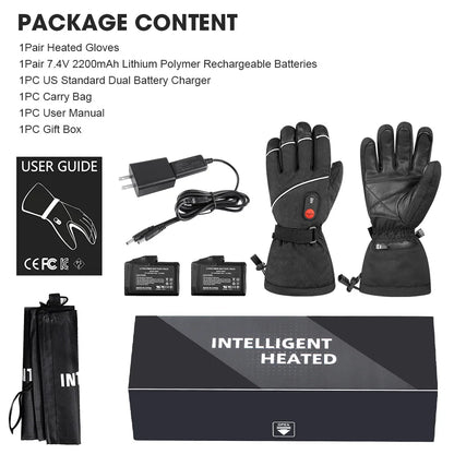 Verwarmde Handschoenen – Elektrische Handschoenen – Ski Handschoenen – Winter Handschoenen – Oplaadbare Handschoenen – 3 Warmtestanden – Zwart Leer & Softshell