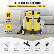 Vevor - Nat & Droog Stofzuiger - 5,3 Gallon - 220V - 1600W - HEPA & Spons - 17 kilowattuur - Afstandsbedieningshendel - 5 borstels - Geel