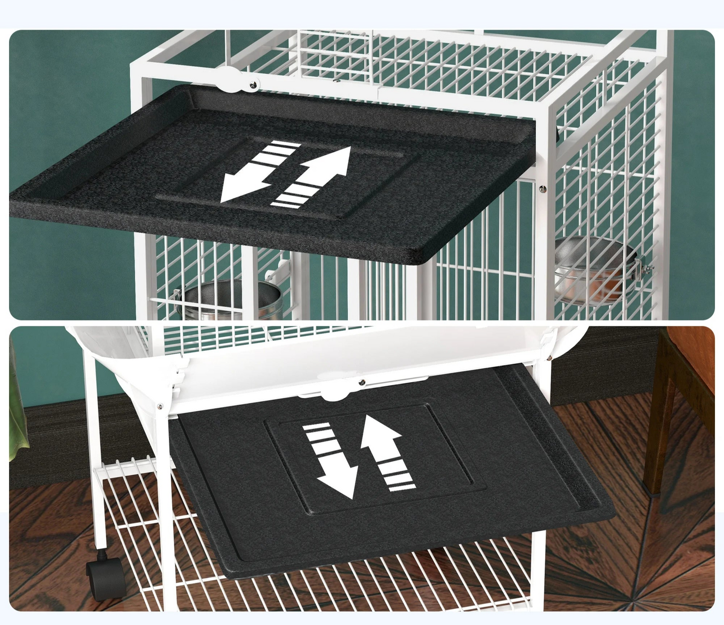 Vogelkooi – Vogelhuis – Vogelkooi Met Standaard – Vogelkooi Met Wielen – Vogelkooi Met Deurtjes – Sterke Stalen Constructie – Uitneembare Voedselbakken