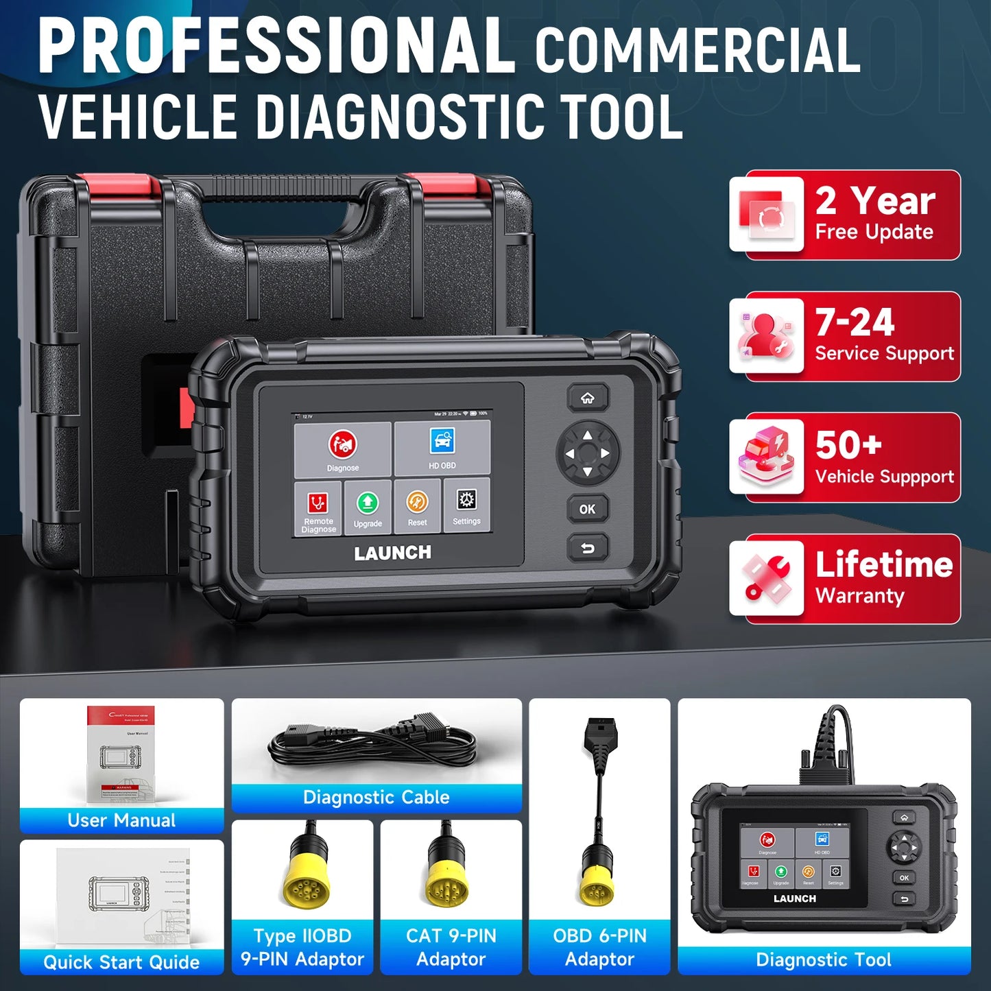 Professionele Diagnosticetool – Diesel Scanner – Truck Diagnostiek – Vrachtwagen Scanner – 7+ Onderhoudsdiensten – Wifi Connectiviteit – Android Touchscreen