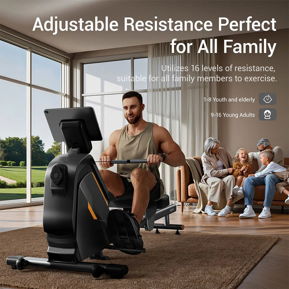 ROBORE UR20 Rower Machine with 126cm Extended Track, 16-Level Magnetic Resistance, 160kg Weight Capacity, Silent Operation