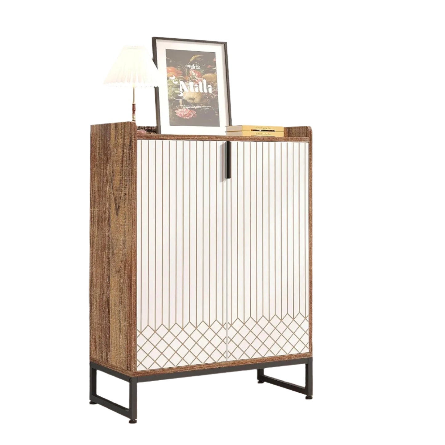Schoenenkast – Schoenenopslag – Schoenenrek – Schoenenmeubel – Organizer – Vijf Ruime Compartimenten – MDF Metalen Accenten - 75 x 35 x 105 cm - Bruin