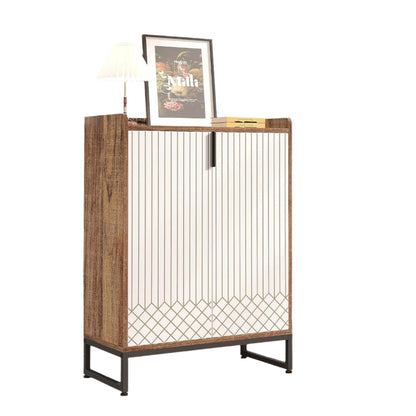 Schoenenkast – Schoenenopslag – Schoenenrek – Schoenenmeubel – Organizer – Vijf Ruime Compartimenten – MDF Metalen Accenten - 75 x 35 x 105 cm - Bruin