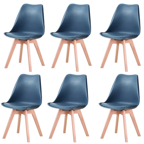Chair - Dining Chairs - Dining Chairs Set of 6 - Nordic Medieval Dining Chairs - Padded Seat - Beech Legs - Dark Blue